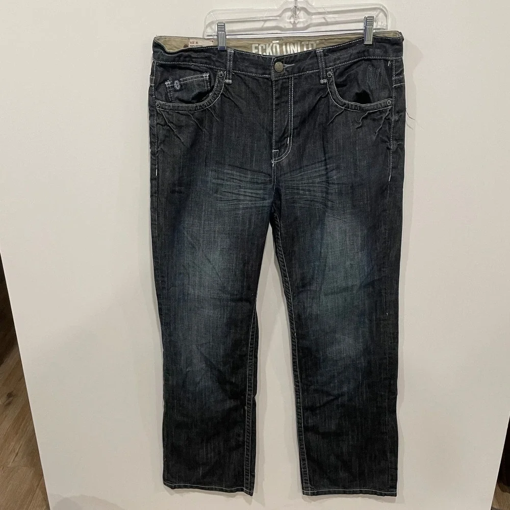 Ecko Unltd Mens Dark Wash Denim‎ Jeans Embroidered Pockets Size 36